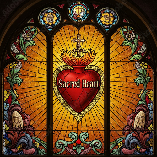Obraz na płótnie Traditional Stained Glass Depiction of the Sacred Heart w salonie