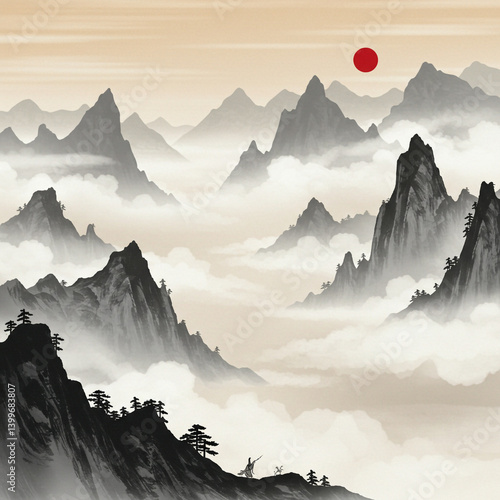 Classic Asian Ink Wash Pain...