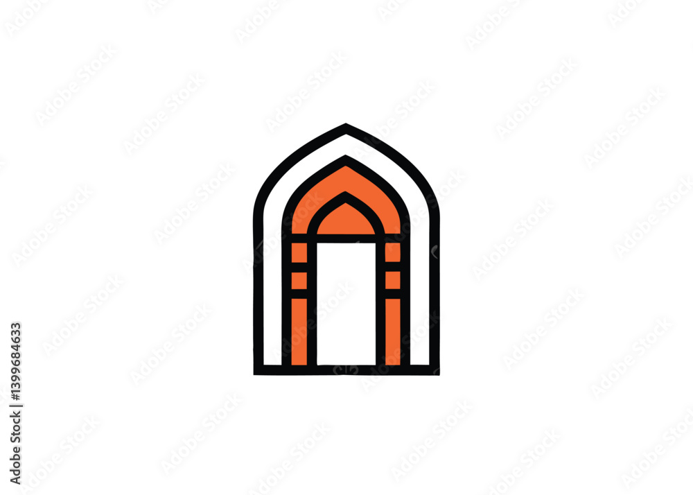 Fototapeta premium Mihrab niche arch door Hand drawn outline vector sketch illustration
