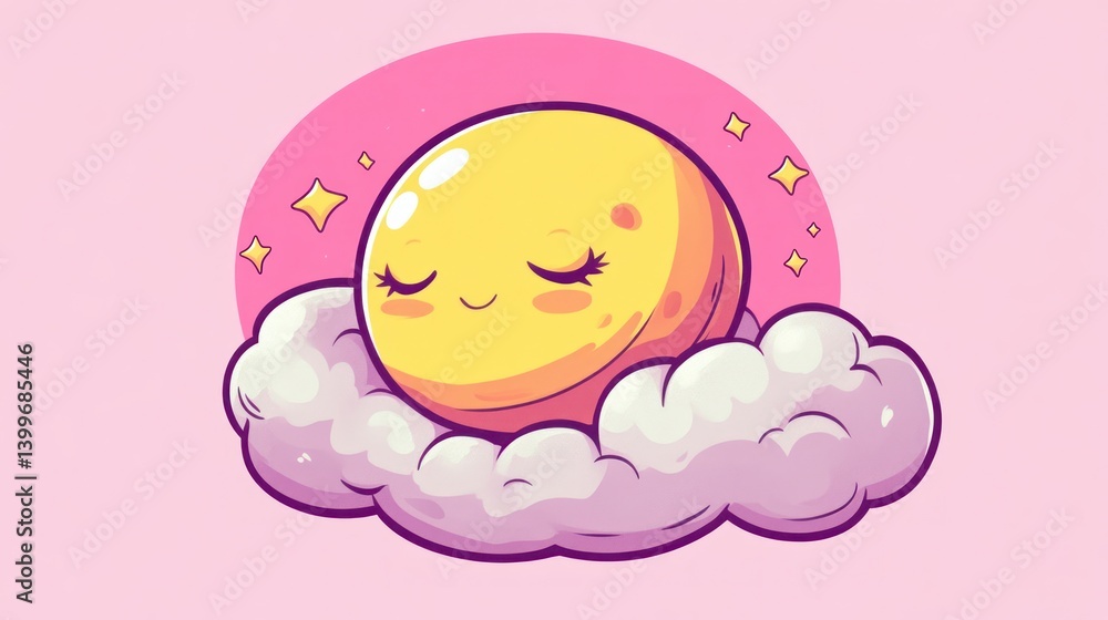 Cute Moon Sleeping on a Cloud Cute Moon Sleeping on a Cloud