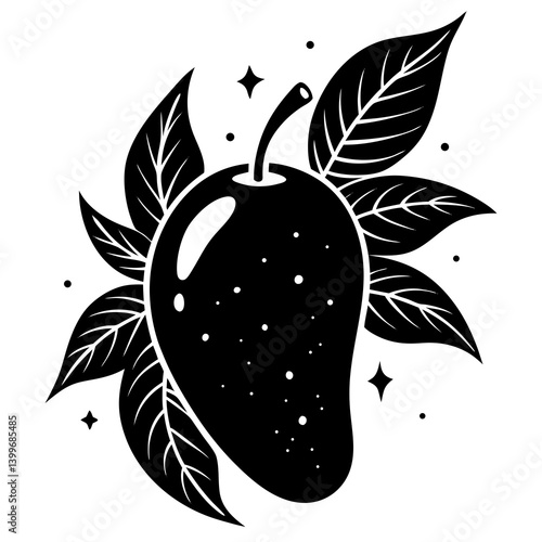 Bold mango silhouette illustration great for fruit icons, healthy food graphics, and eco branding.