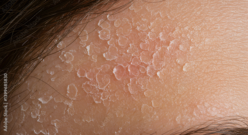 Fototapeta premium Closeup of Dry Skin Condition: Severe Flaking and Scaly Texture on Forehead