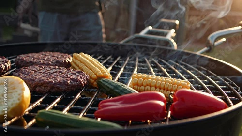 The Grilling Meat and Vegetables