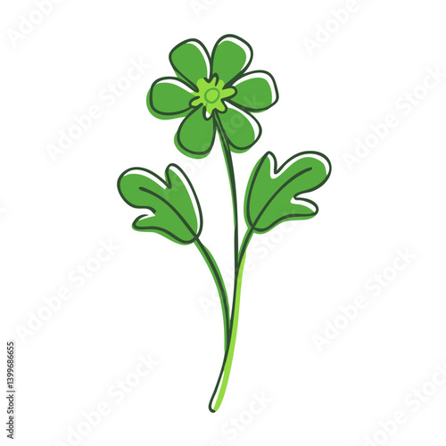 Green Wildflower Illustration on White Background  