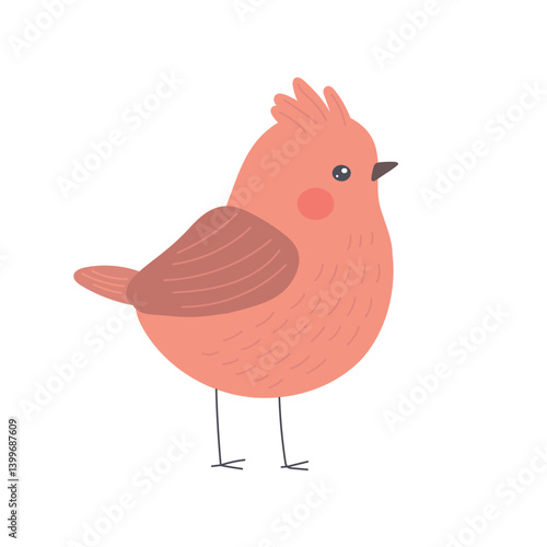 Fluffy orange bird with brown wings and rosy cheeks in minimalist style, ideal for cozy pet clipart, soft animal icons, and whimsical character design.
