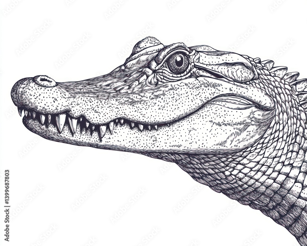 Obraz premium Alligator head portrait, close-up, white background, wildlife illustration