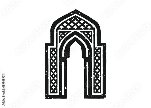 Mihrab niche arch door logo vector icon. Sketch Hand drawn single line art use for logo illustration style.