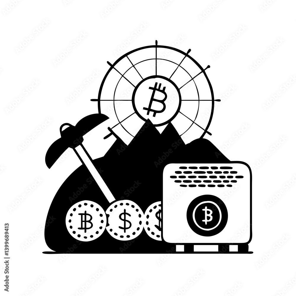 bitcoin mining icon, bitcoin mining silhouette vector illustration-simple silhouette illustration of bitcoin mining, perfect for bitcoin mining logos and icons bitcoin mining icon, bitcoin mining silhouette vector illustration-simple silhouette illustration of bitcoin mining, perfect for bitcoin mining logos and icons
