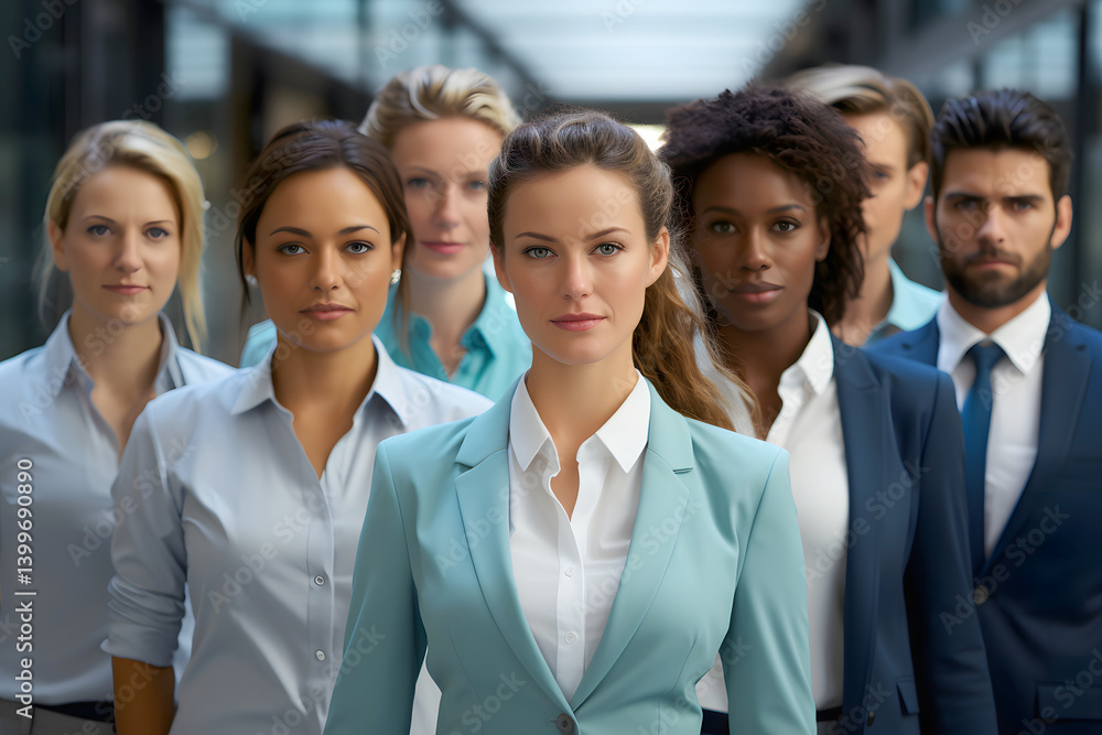 Business professionals stand confidently in modern office environment during a corporate event in late afternoon Business professionals stand confidently in modern office environment during a corporate event in late afternoon