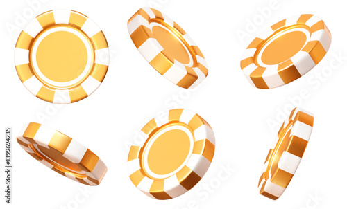 3d golden casino poker chips. Gold and white chips for betting and gambling games. Stock vector illustration on isolated background.	
