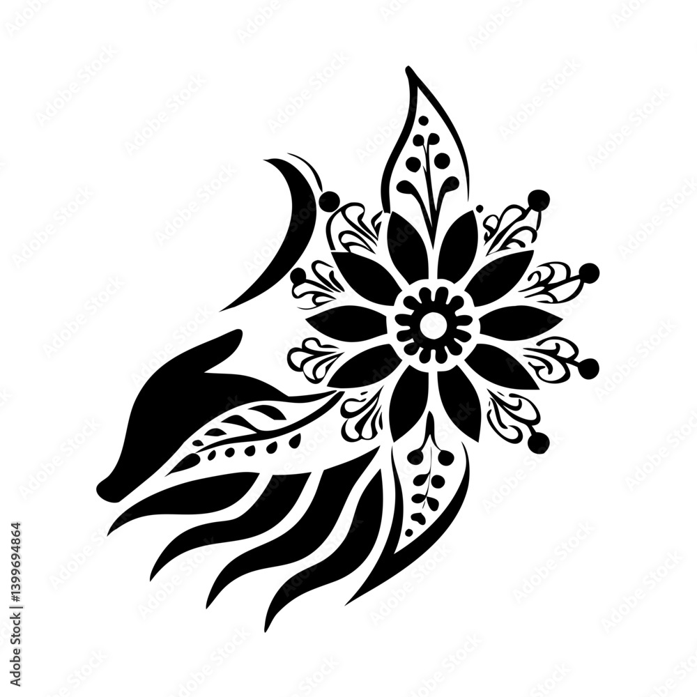 Fototapeta premium henna design icon, henna design silhouette vector illustration-simple silhouette illustration of henna design, perfect for henna design logos and icons