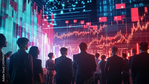 Wallpaper Mural Business professionals observing digital stock market trends with vibrant data visualizations Torontodigital.ca