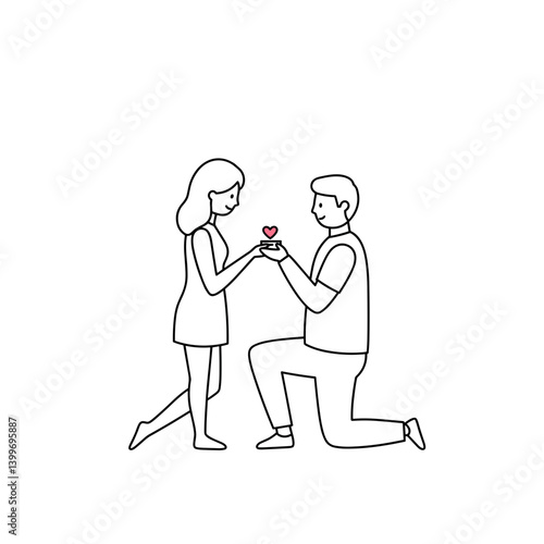 Couple celebrating love with an engagement ring on a white background  