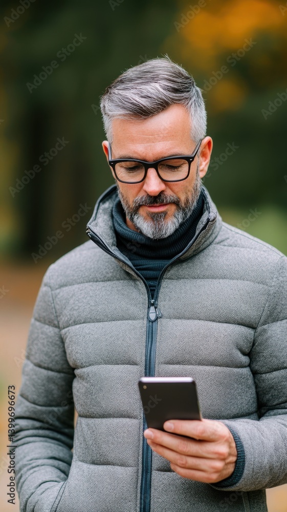 Man using smartphone in nature outdoor setting lifestyle image casual environment close-up perspective Man using smartphone in nature outdoor setting lifestyle image casual environment close-up perspective