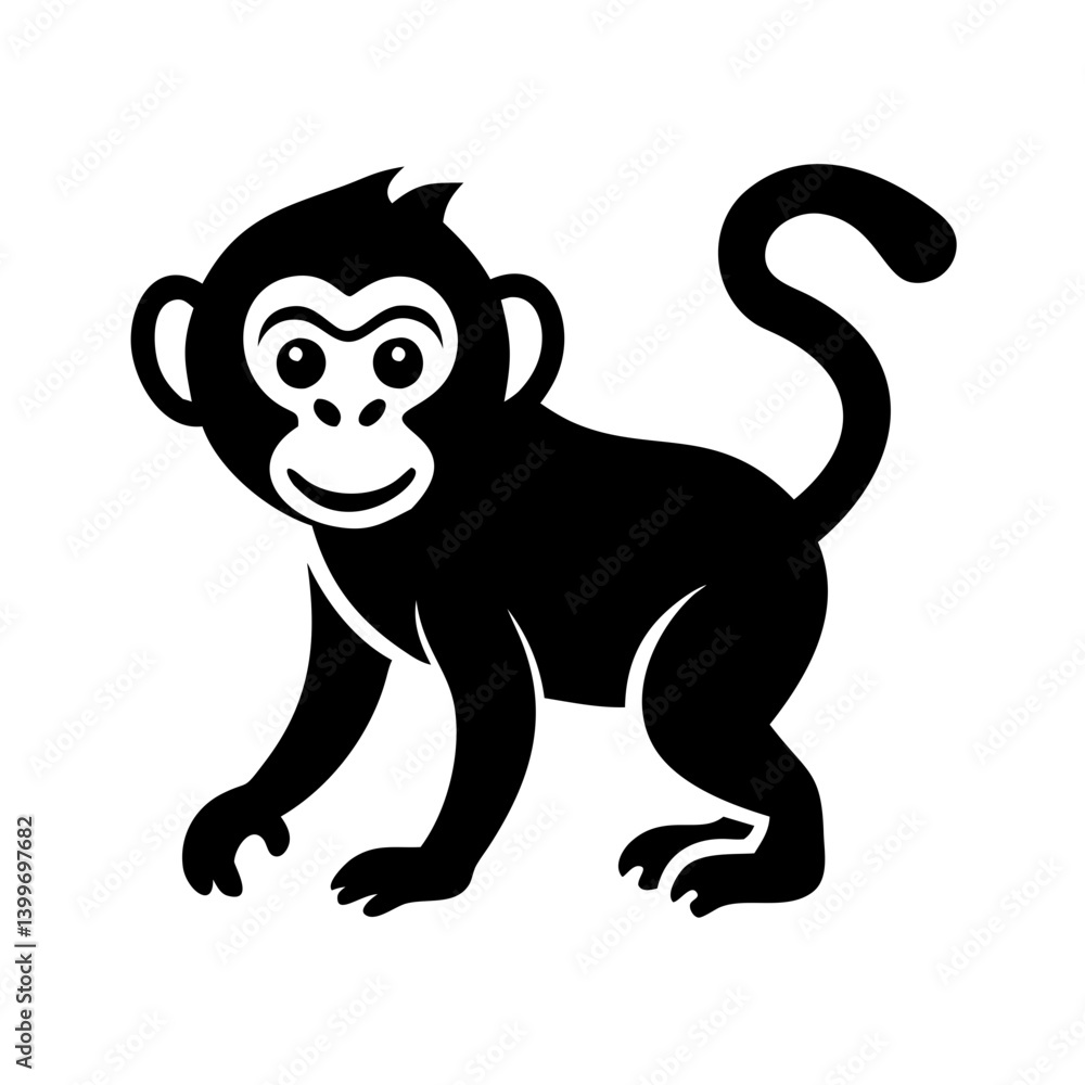 Obraz premium monkey icon, monkey silhouette vector illustration-simple silhouette illustration of monkey, perfect for monkey logos and icons
