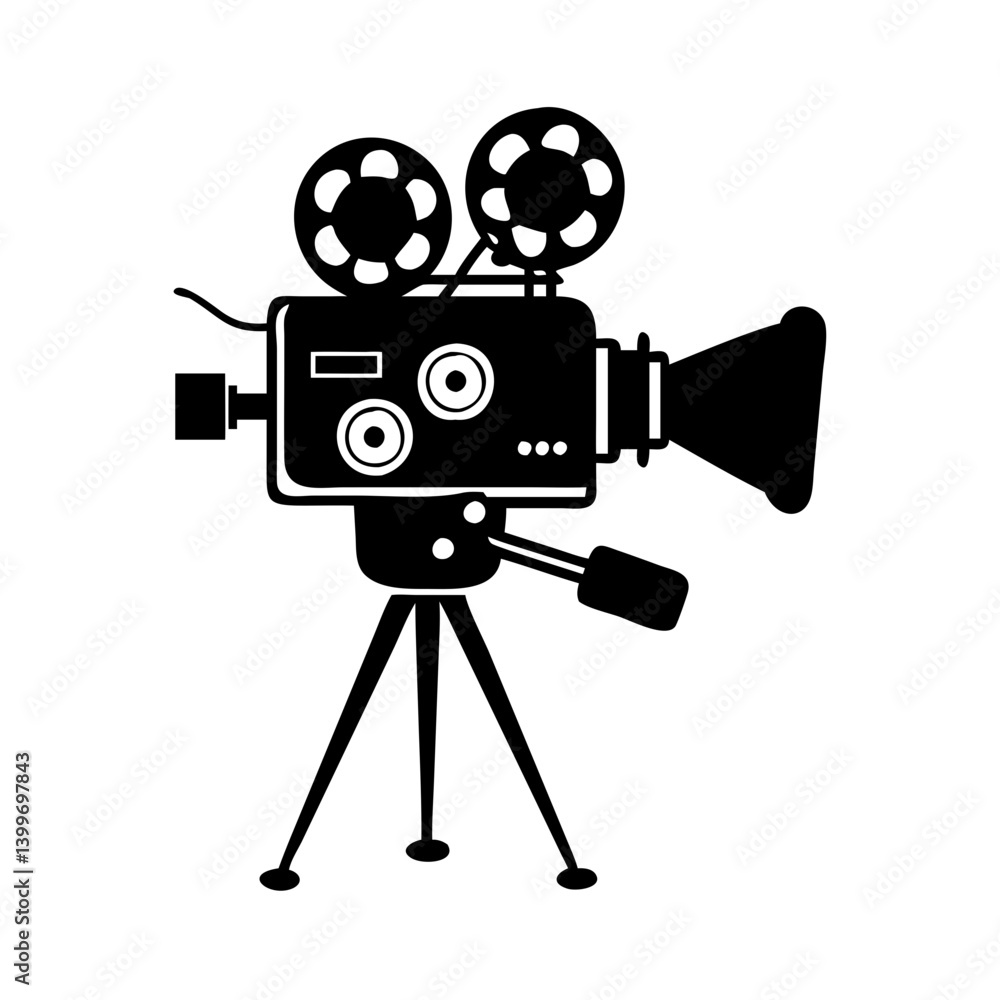 Obraz premium movie camera icon, movie camera silhouette vector illustration-simple silhouette illustration of movie camera, perfect for movie camera logos and icons