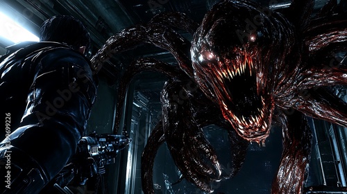Obraz na płótnie Dark monster,  human character,  horror game