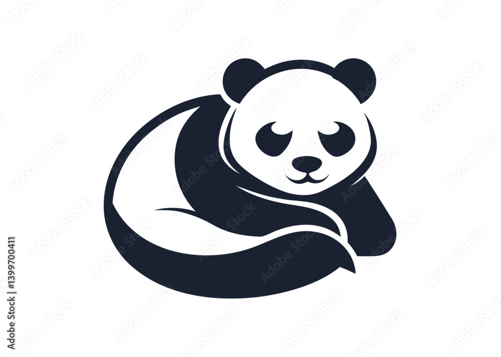 Fototapeta premium Panda bear silhouette Logo design vector template. Hand drawn outline vector sketch illustration