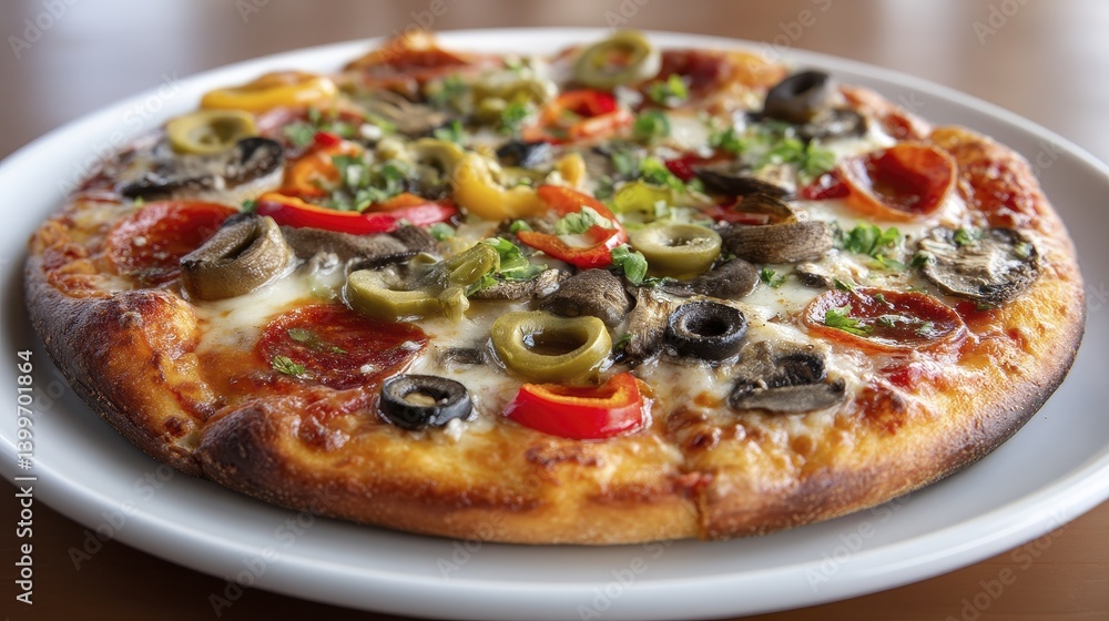 Artisan pizza with assorted toppings, including mushrooms, peppers, and olives - cheesy mushrooms thick green cuisine Artisan pizza with assorted toppings, including mushrooms, peppers, and olives - cheesy mushrooms thick green cuisine