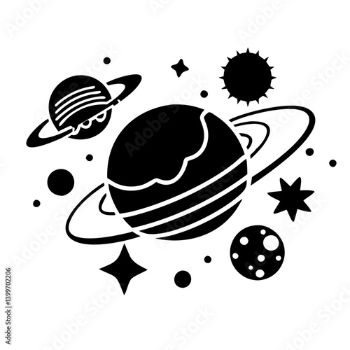 solar system icon, solar system silhouette vector illustration-simple silhouette illustration of solar system, perfect for solar system logos and icons