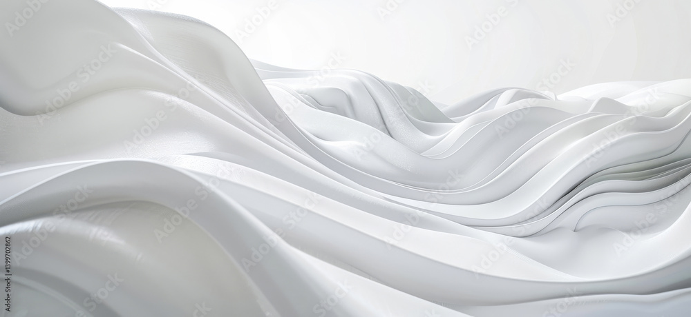 Abstract, wave and background with white for art with pattern with flow cloth for satin fabric. Creative, design and banner for wallpaper with material texture with folds, artistic and elegance Abstract, wave and background with white for art with pattern with flow cloth for satin fabric. Creative, design and banner for wallpaper with material texture with folds, artistic and elegance