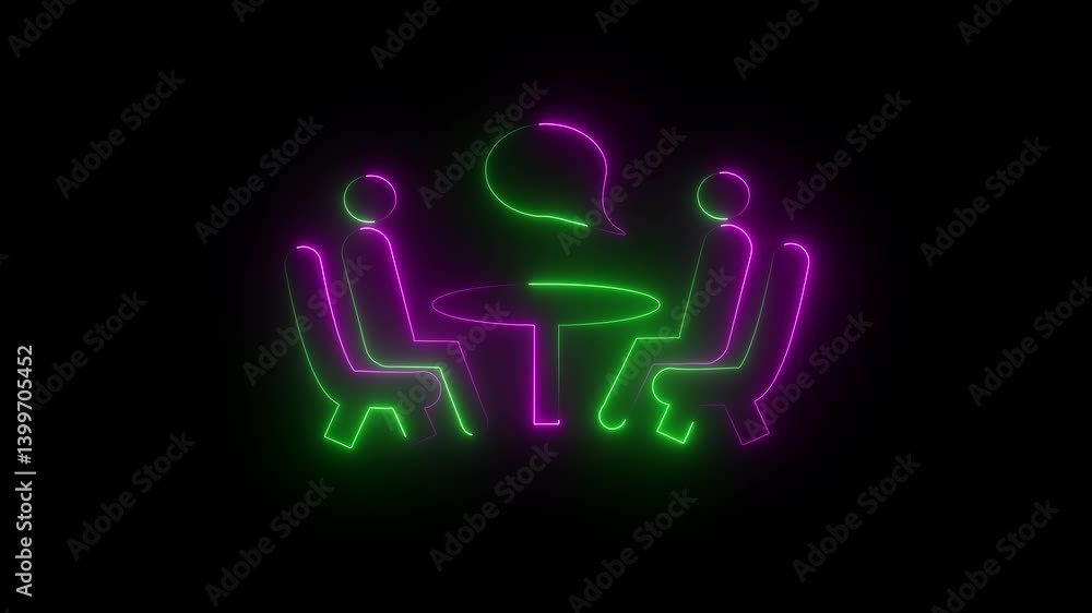 neon line people at the table, talking, communication, neon line people at the table, talking, communication,