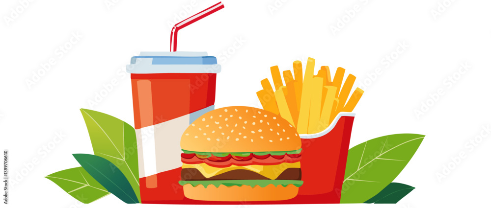 fast food burger fries and drink vector icon design