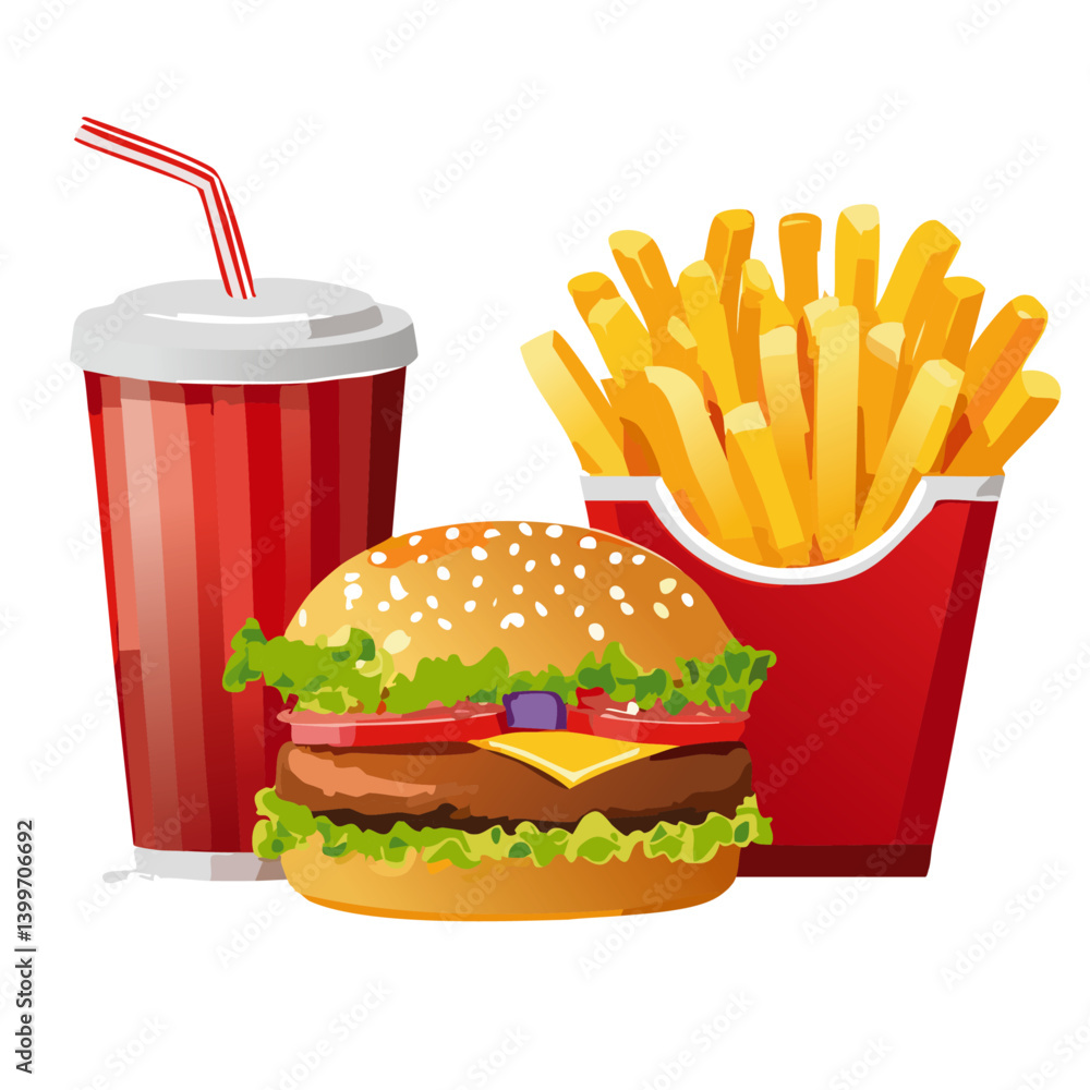 fast food vector cheeseburger with Fries and Softdrink