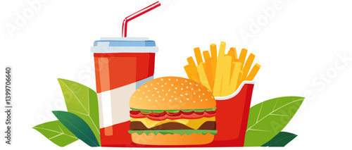 Obraz na płótnie fast food burger fries and drink vector icon design w salonie