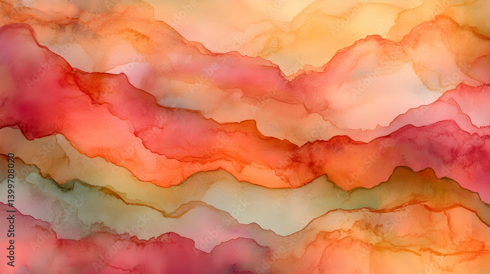 Obraz premium Abstract Watercolor Waves in Pink, Orange, and Cream