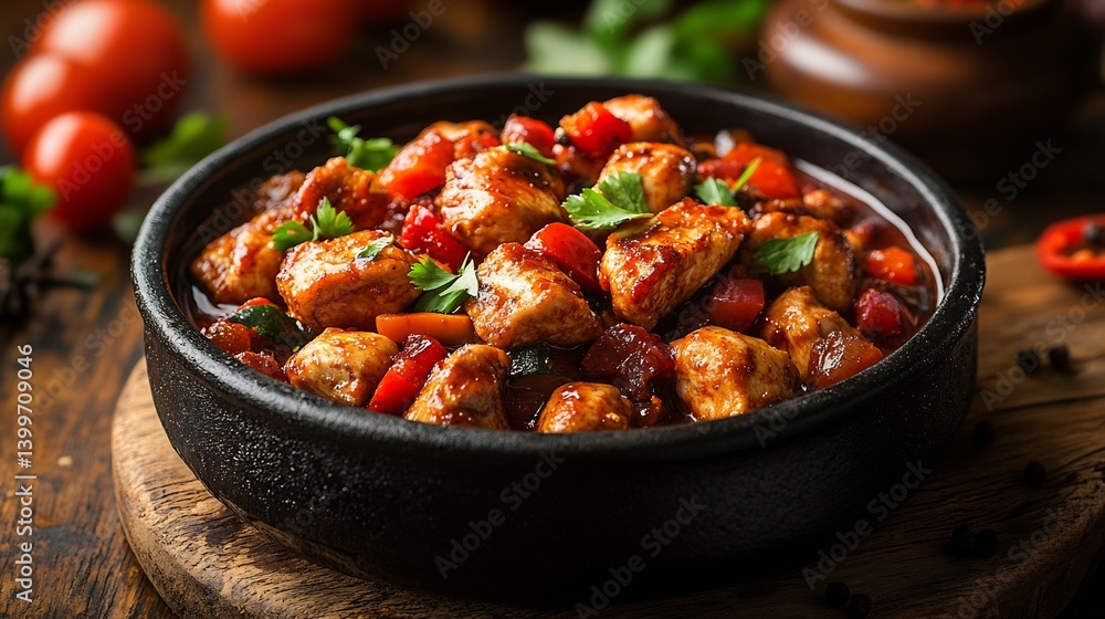 Delicious Chicken Pepper Stew with Appetizing Dish. Delicious Chicken Pepper Stew with Appetizing Dish.