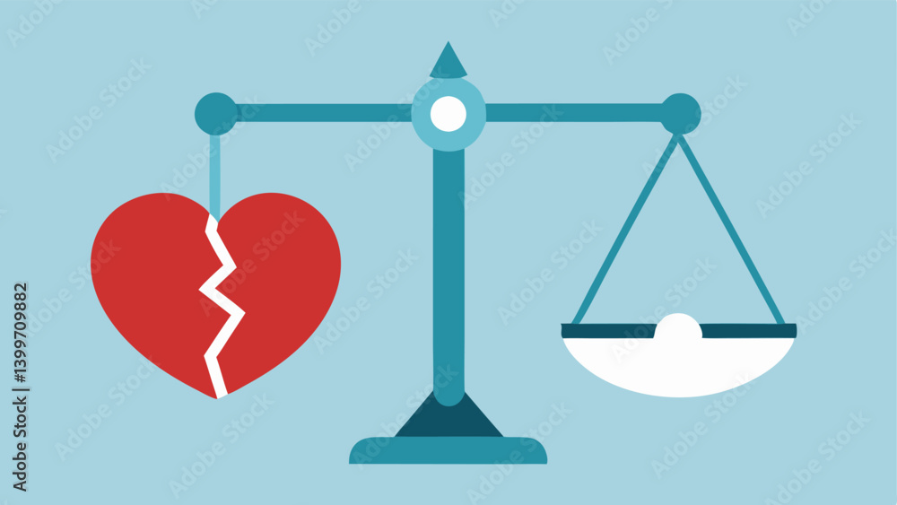 Balancing Scales A pair of scales one side holding a heart and the other holding a broken piece of heart representing the struggle to balance conflicting beliefs about love and Balancing Scales A pair of scales one side holding a heart and the other holding a broken piece of heart representing the struggle to balance conflicting beliefs about love and