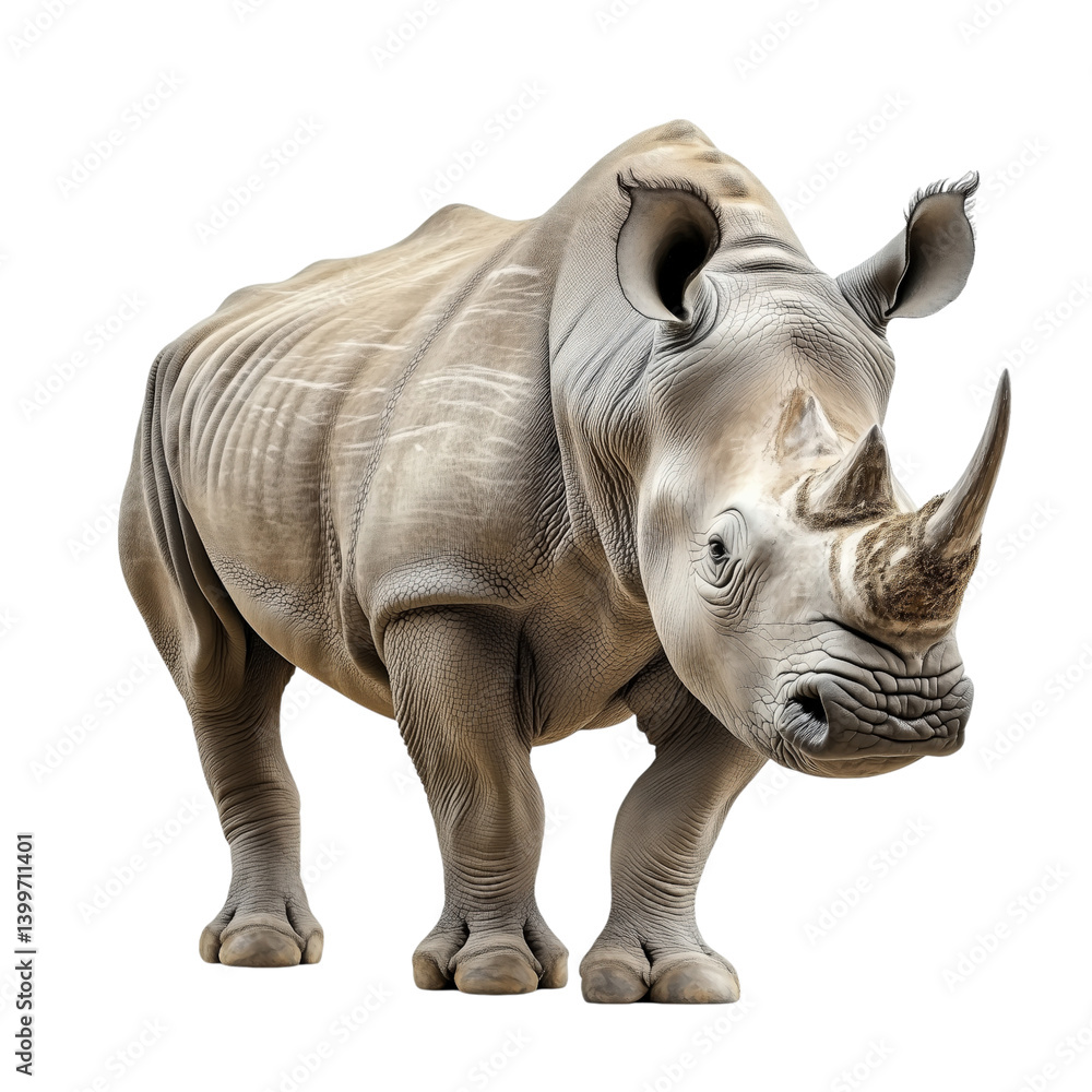 Fototapeta premium a rhinoceros isolated on white background, perfect for educational or wildlife-themed projects.