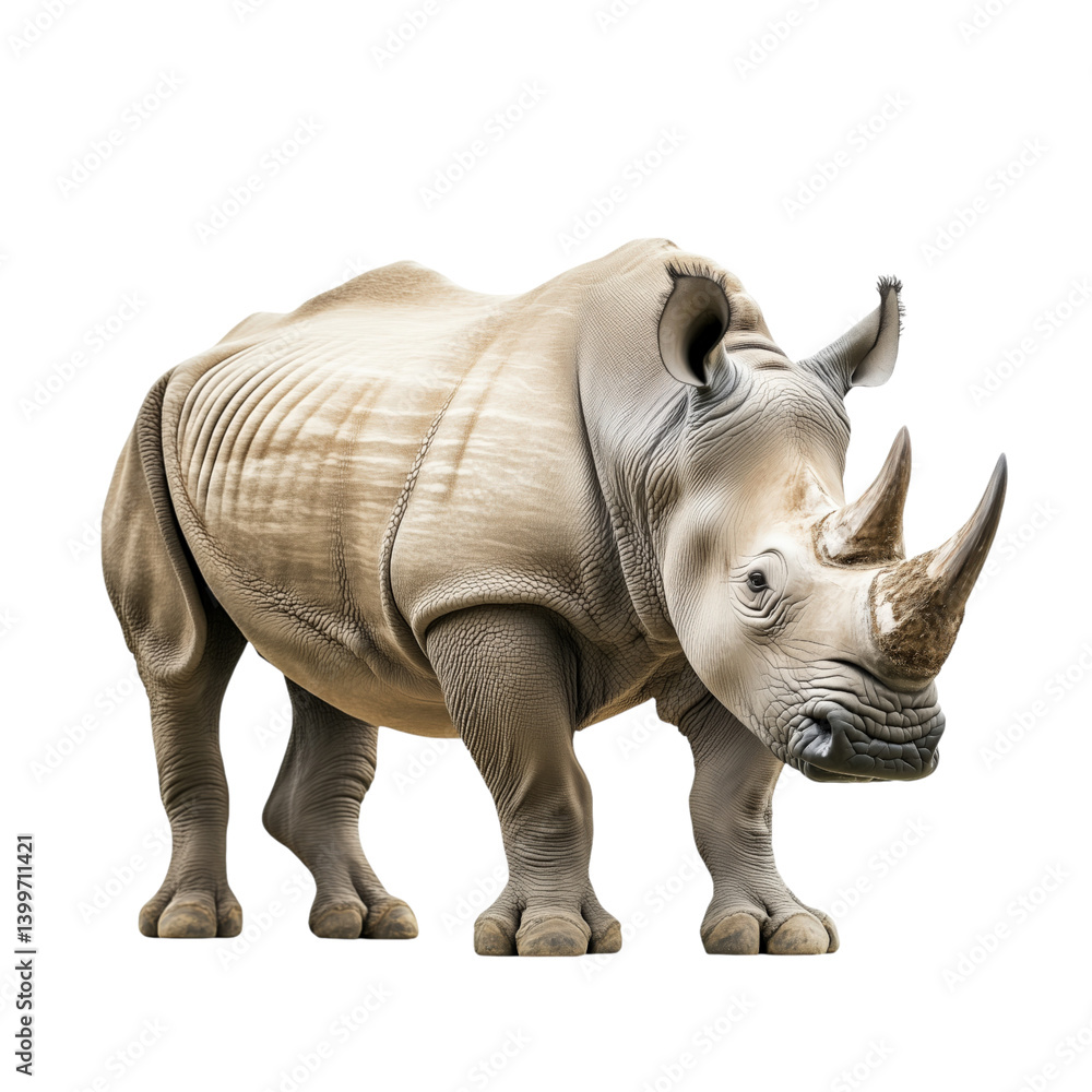 Obraz premium a rhinoceros isolated on white background, perfect for educational or wildlife-themed projects.