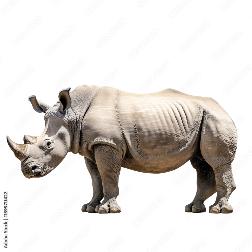 Obraz premium a rhinoceros isolated on white background, perfect for educational or wildlife-themed projects.