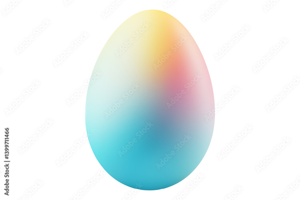 Gradient colored Easter egg with smooth transitions of blue, yellow, and pink isolated on white transparent background