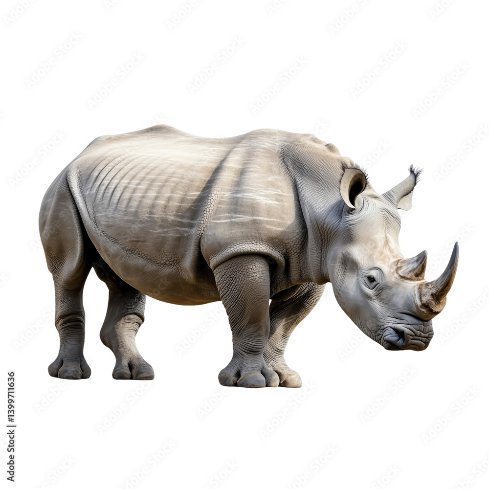 Obraz premium a rhinoceros isolated on white background, perfect for educational or wildlife-themed projects.