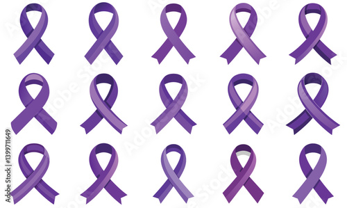 Collection of Purple Awareness Ribbons vector illustration for Various Causes and Support