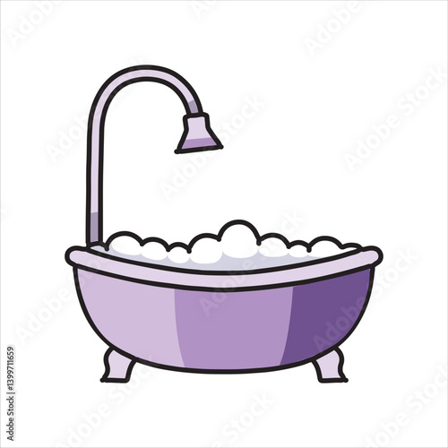 Purple Ceramic Bathtub - Interiors and Furniture Illustration