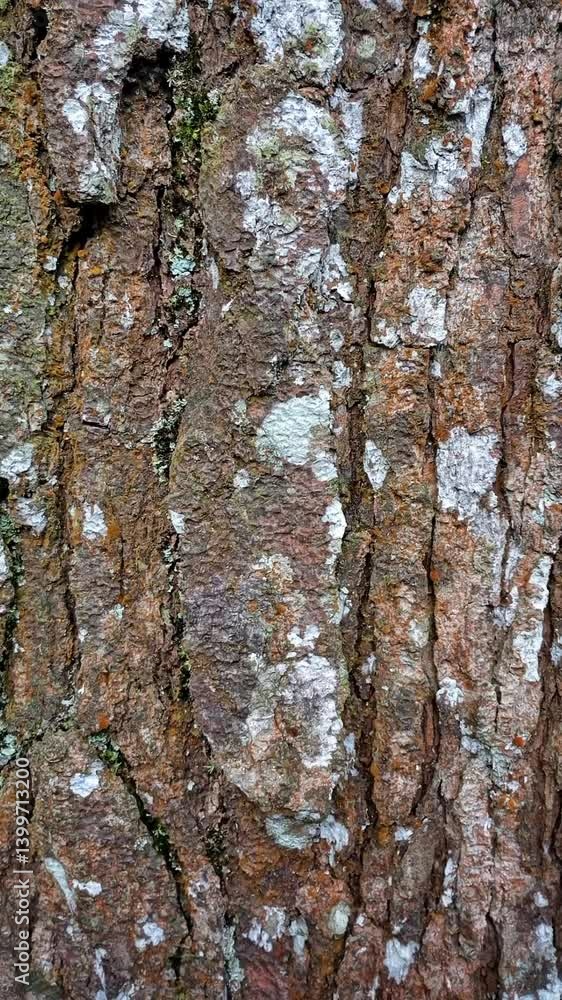Authentic old aged dried bark tree surface with moss and plague. Abstract details texture background. Motion video footage template banner element fine art theme concept with copy space