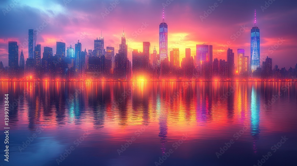 Fototapeta premium Vibrant Manhattan Skyline at Sunset