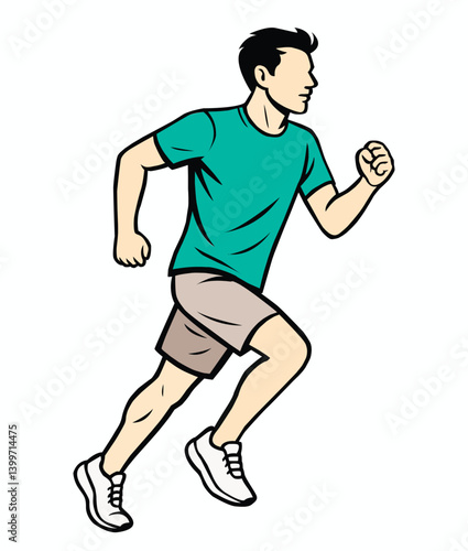 Cartoon-style male runner in green outfit, ideal for sports apps, digital designs, and educational content about physical activity