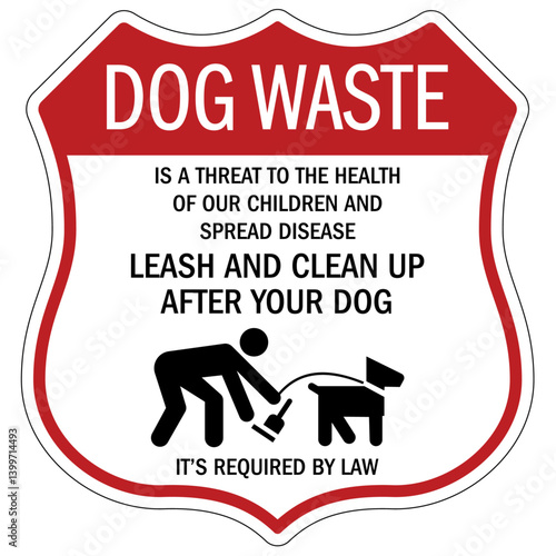 Dog poop sign dog waste is a threat to the health of our children and spread disease. Leash and clean up after your dog