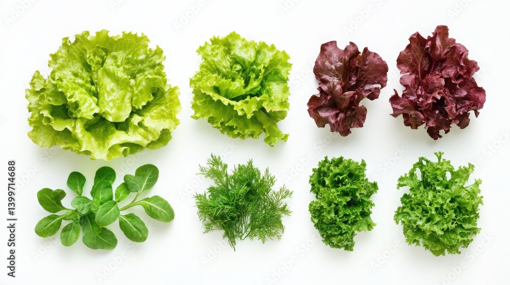 Naklejka premium Variety of fresh leafy greens and lettuce types