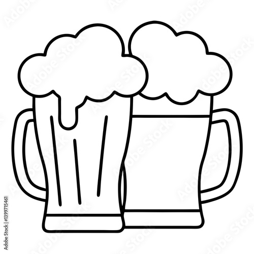 Beer Glasses Outline Coloring Book Page Line Art