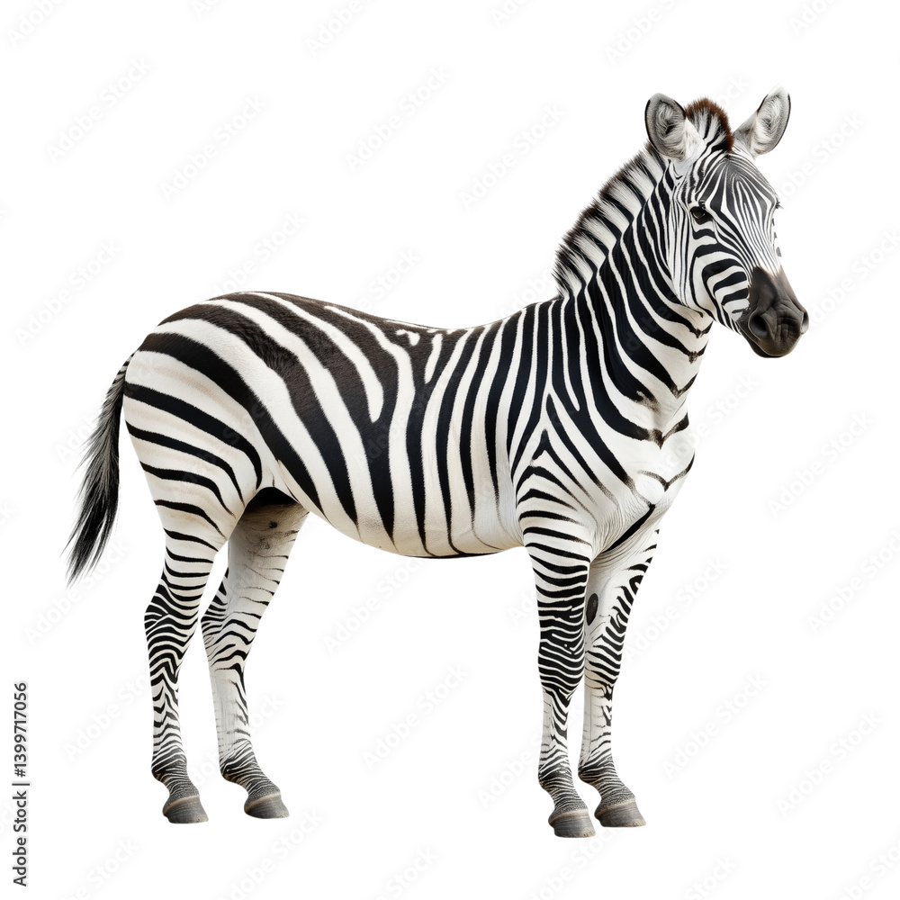 Obraz premium a zebra isolated on white background, perfect for wildlife, safari, or educational design projects.