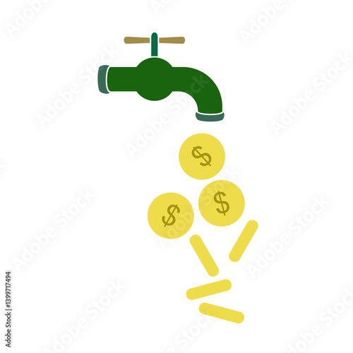 money faucet icon, simple flat style, illustration, logo sign symbol pictogram template, for ui or ux isolated on white for mobile app, editable