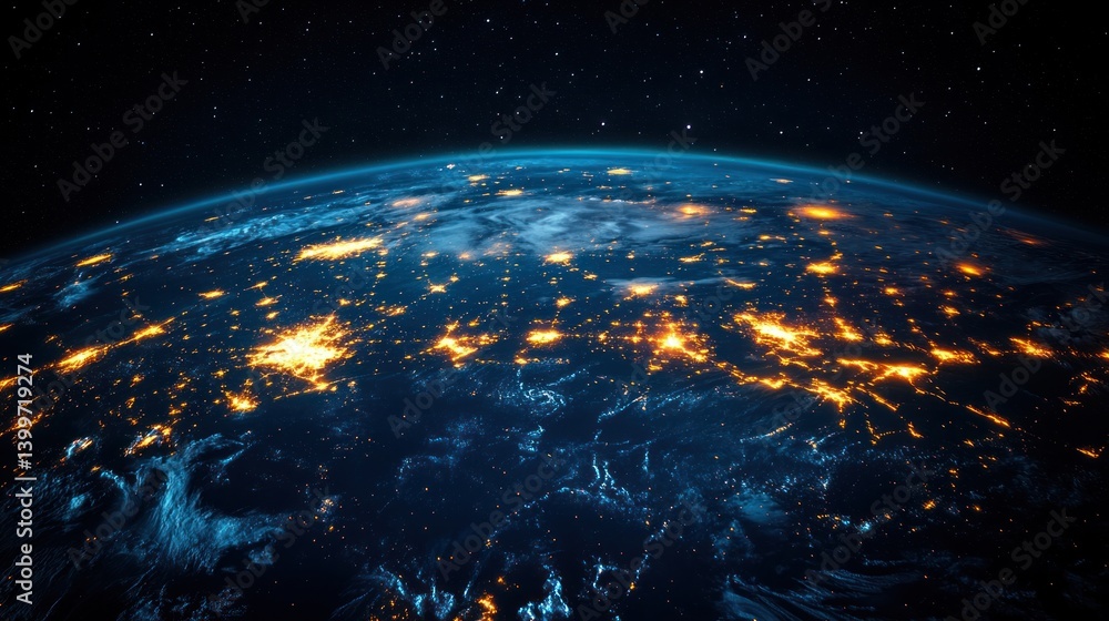 Obraz premium Earth at Night: A Stunning View of City Lights from Space