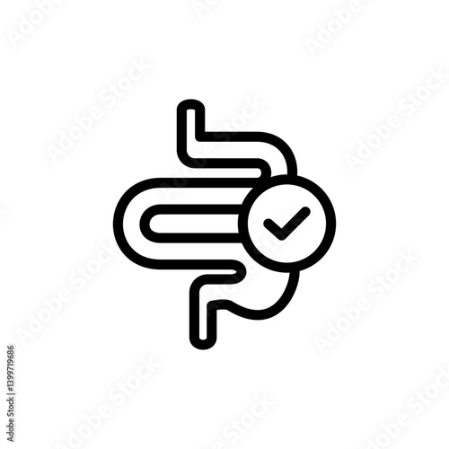 intestine icon with check mark, simple flat style, illustration, logo sign symbol pictogram template, for ui or ux isolated on white for mobile app, editable
