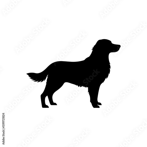 Silhouette illustration of a golden retriever standing calmly on a white background image